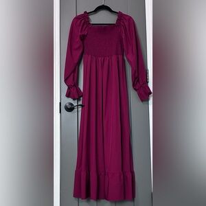 Elegant Long Sleeve Maroon Dress